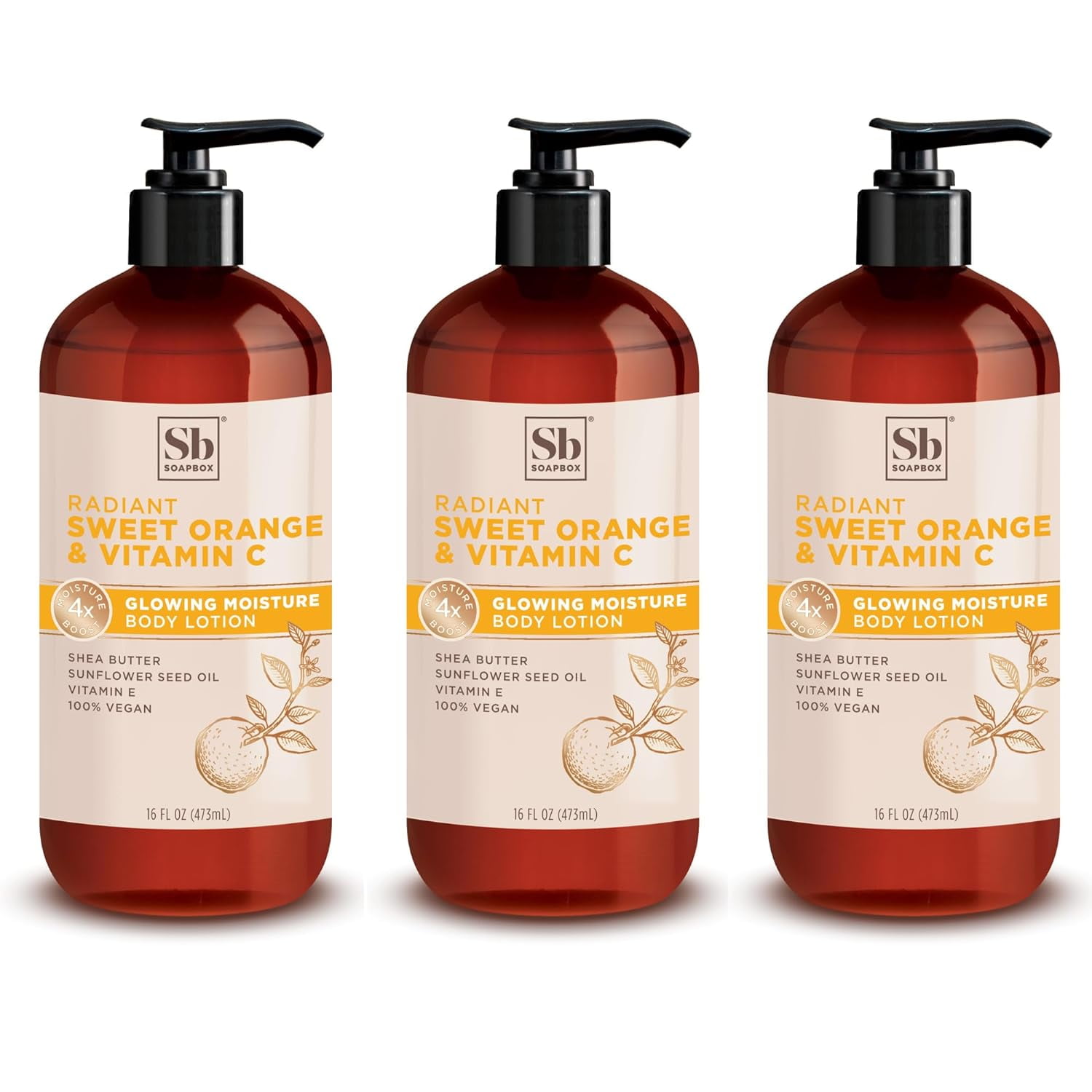 Soapbox Moisturizing Body Lotion, Sweet Orange & Vitamin C with Sunflower Oil, 3 Pack, 16oz each