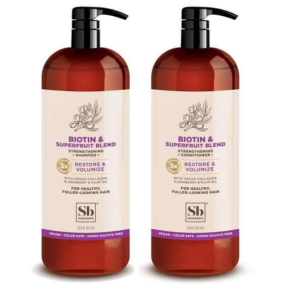 Soapbox Shampoo & Conditioner Set, Biotin & Superfruits Scent, 33.8 Fl Oz Each Bottle