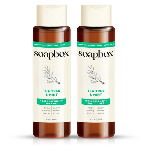 Soapbox Shampoo and Conditioner Set with Tea Tree Oil, Jojoba Oil, Aloe and Shea Butter (Pack of 2)