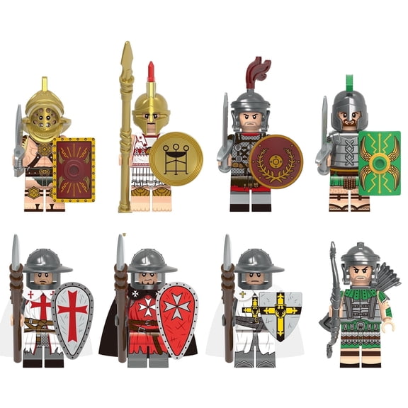 Soapjuice 8PCS Roman Soldier Spartan Female Warrior Templar Knight Order Building Block Minion Toy
