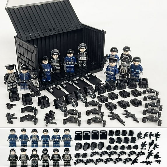 Soapjuice Elite Military Minifigure Set with Storage Container - Compatible with Building Block Systems