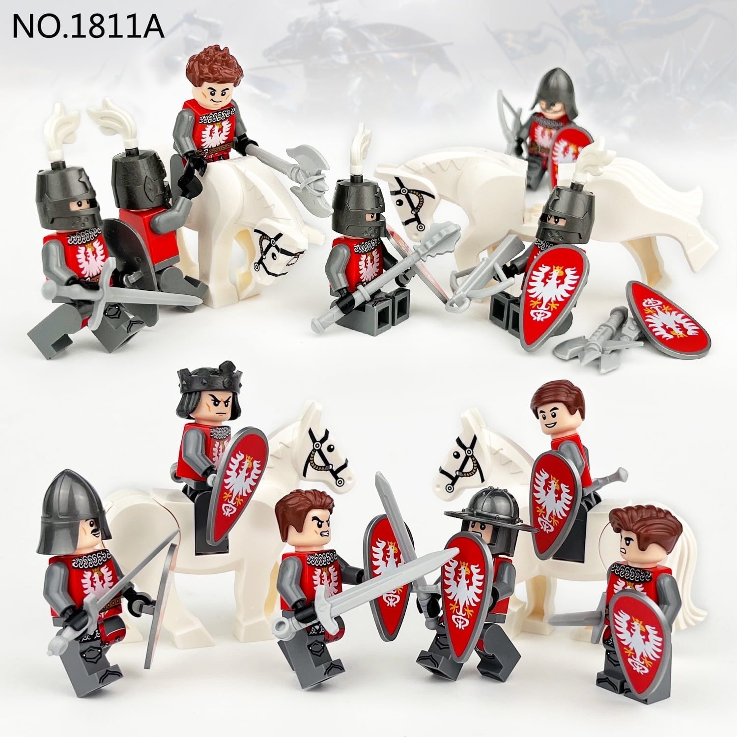 Soapjuice Medieval Action Figures Set: 12PCS Figurines + 4 White Horse ...