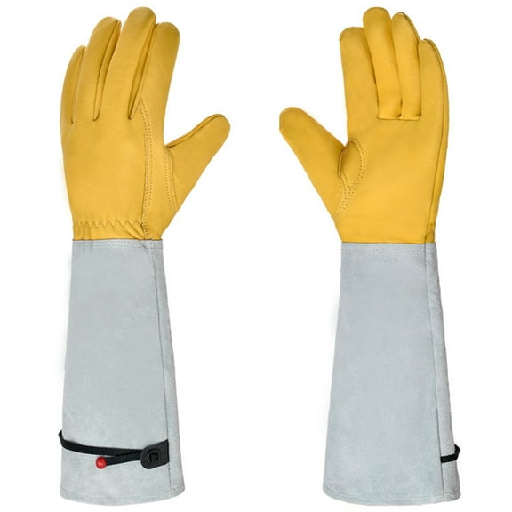 Soapow 1 Pair Gardening Gloves Thorn Proof Protect Sleeve for Rose Pruning & Cactus Trimming, Long Leather Garden Work Gloves Gift for Women Men (Medium)