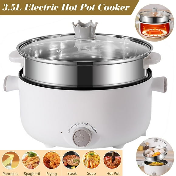 Soapow 3.5L Electric Hot Pot Cooking with Steamer, Mini Non-Stick Frying Pan, Portable Noodle Ramen Cooker Skillet, Stir-fried Stewed Cookware, Shabu Pot for Dorm Office Travel Kitchen Home, 800W