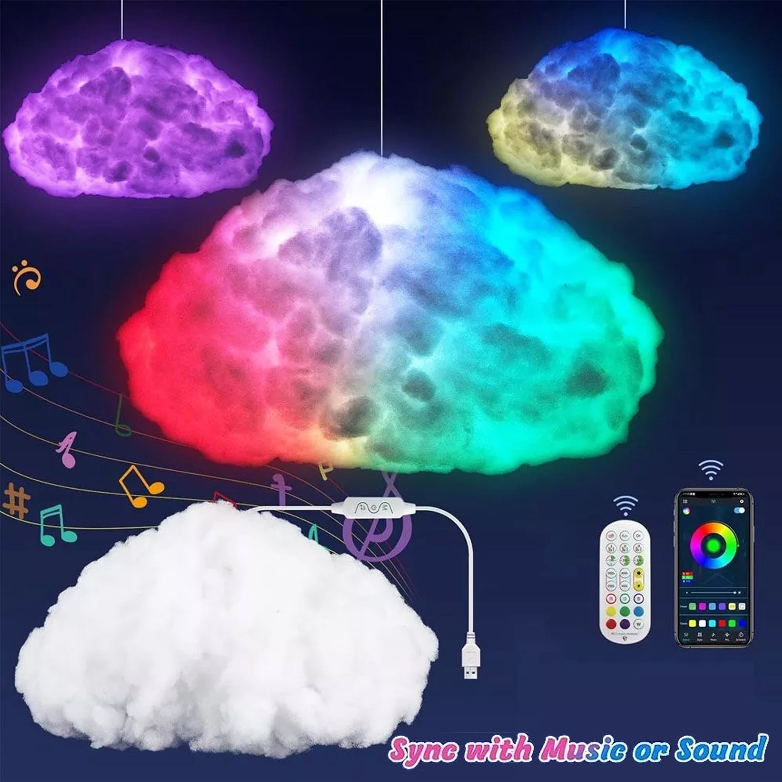 Soapow LED 3D Cloud Light for Bedroom, Floating Cloud Light for Room with Remote and App Control, RGB Cool Cloud Lamp for Kids Room Decor, Ceiling, Class Room
