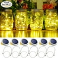thumbnail image 1 of Soapow 6 Pack Mason Jar Solar Lights, 3m 30 LED Hanging Solar Mason Jar Lantern Outdoor, Waterproof Fairy Lights Solar Lamp with 6 Handles for Patio Garden Wedding Yard, Warm White (No Jars), 1 of 10