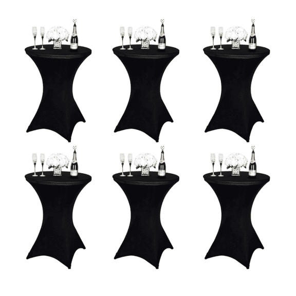 Soapow 6 Pack Spandex Cocktail Table Cover, 32x43 Inch Round Highboy Stretch Table Covers Cloths for Bar Wedding Birthday Banquet, Black