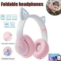 Soapow Cat Ear Bluetooth Headphones for Kids & Adults, Wireless & Wired Foldable Headset with Mic, RGB LED Light, Over-Ear Headphones for Mobile Laptop PC Tablet, Pink