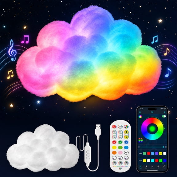Soapow LED 3D Cloud Light for Bedroom, Floating Cloud Light for Room with Remote and App Control, RGB Cool Cloud Lamp for Kids Room Decor, Ceiling, Class Room