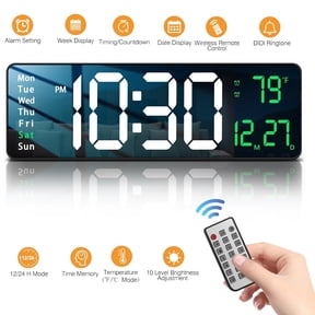 Soapow Large Digital Wall Clock, 16" LED Auto Brightness Dimmer Clock with Remote Control, Date Week Temperature for Living Room Decor