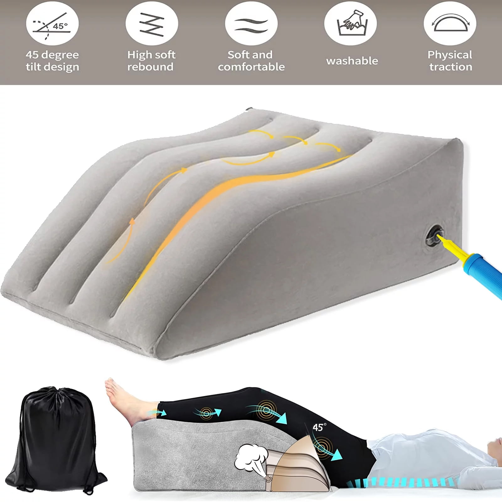 Soapow Leg Elevation Pillows, Inflatable Wedge Pillows for Sleeping, Legs Reduce Swelling, Blood Improve Circulation, Back Pain Relief, After Surgery, Foot Lift Rest, Pregnant, Gray