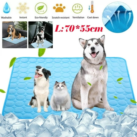 Soapow Pet Dog Cooling Mat, Foldable Self Cooling Pad, No Water or Refrigeration Required, Ice Silk Washable Sleeping Kennel Mat for Dog Cat Rabbit and Guinea Pig Cages, Large