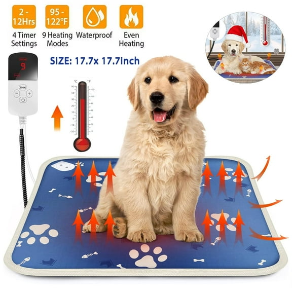 Soapow Pet Heating Pad Mat with 9 Heating Levels, Electric Cats Dogs Warming Bed, Waterproof Heated Puppy Whelping Pads Blanket with Auto Power Off, 4 Timer Setting, Chewing-Resistant