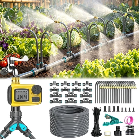 Soapow Solar Drip Irrigation System, Auto Self Watering System Kit for 15 Potted Plants, 3W Drip Irrigation System with Timing Anti-Siphon for Indoor Outdoor Garden Greenhouse Plant