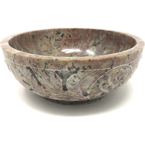 Soapstone Floral Design Handmade Scrying & Smudge Bowl | Scrying - Bowls & Mirrors Floral Carved Ritual Bowls for Altar, Meditation, Incense, Smudge Stick Rest Natural Stone Offering Bowl