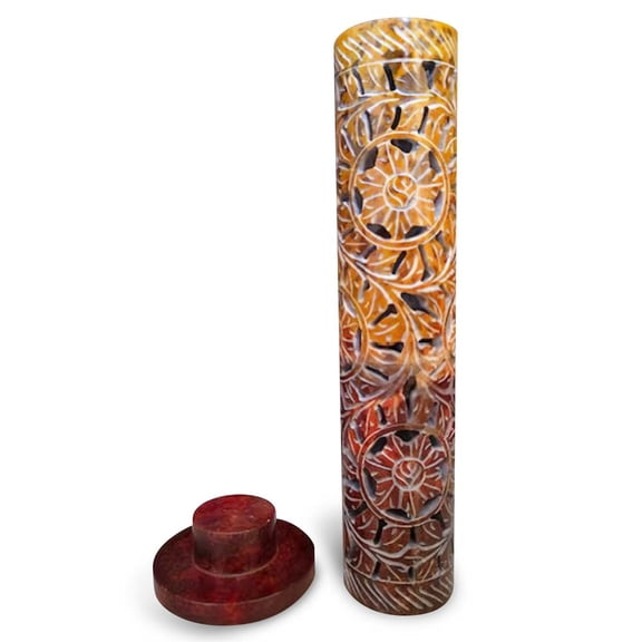 Soapstone Incense Tower Dark Natural - Size - 3" x 3" x 10"