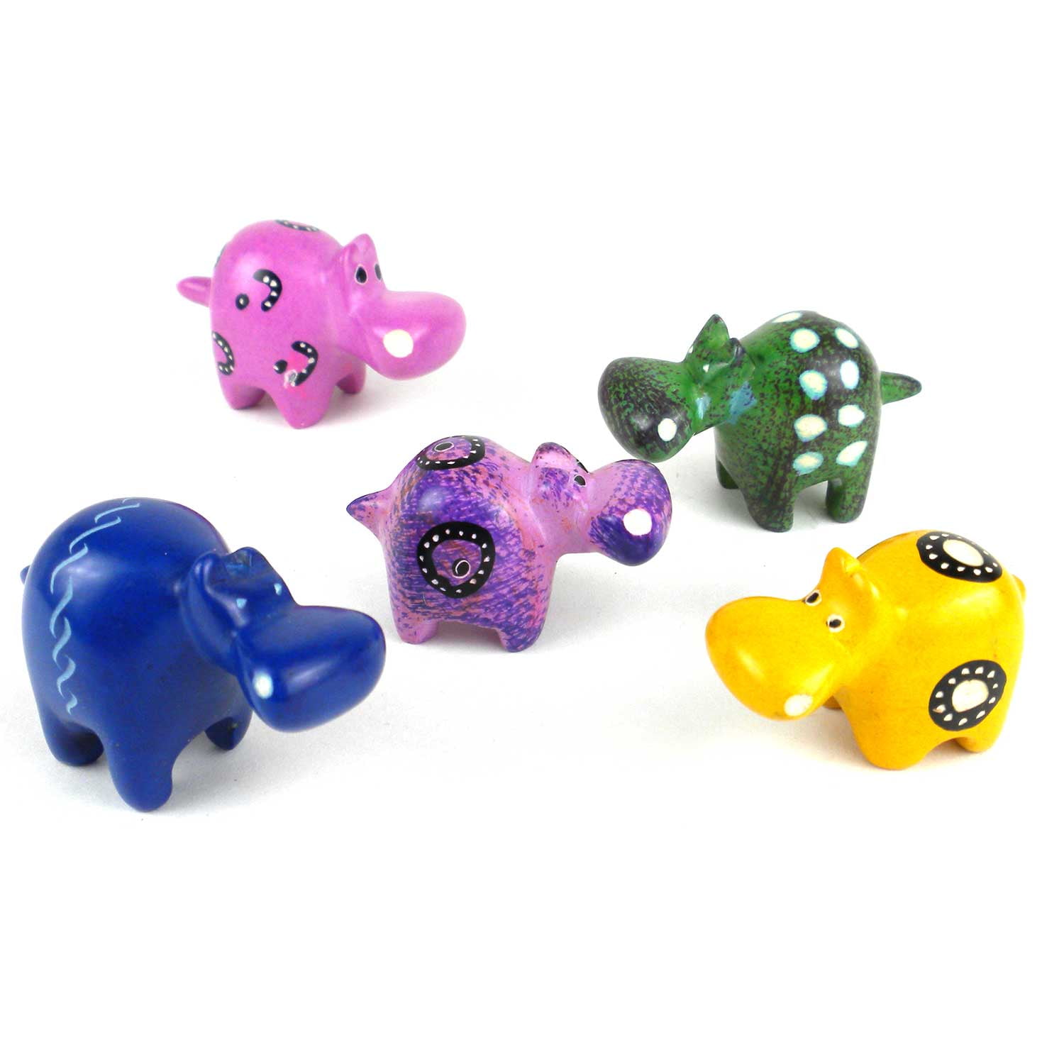 Hand-Painted Multicolor Soapstone Hippo Figurines Set