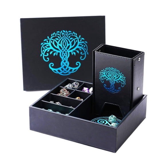 Soar Forge Dice Tray and Dice Tower for DND and RPG - All-in-One Game Roamer Tray & Large Tower for Random Rolls - Stores Your Sets, Mini's and More Compatible with D&D Gift Accessories (Blue Tree)
