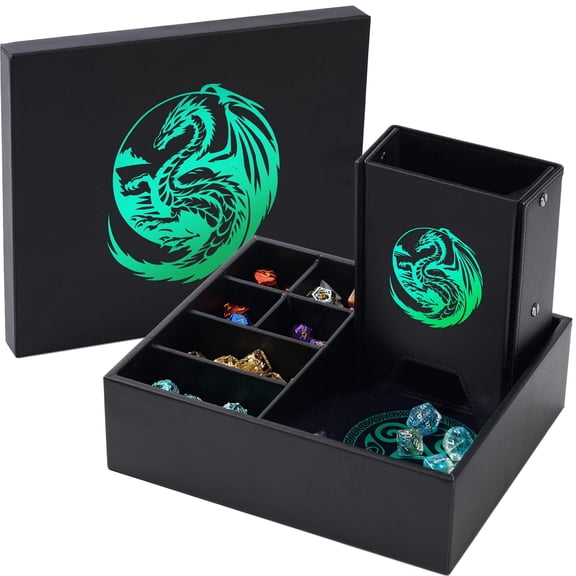 Soar Forge Dice Tray and Dice Tower for DND and RPG - All-in-One Game Roamer Tray & Large Tower for Random Rolls - Stores Your Sets, Mini's and More Compatible with D&D Gift Accessories (Green…