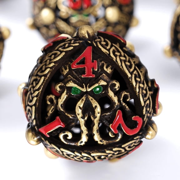 Soar Forge Metal Dice Set for DND - Unique Round Hollow Orb Design for Better Rolling - Cool Cthulhu Dice for D&D Role Playing Games (RPG) - Stunning Set for Dungeons and Dragons (Ancient Bronze)