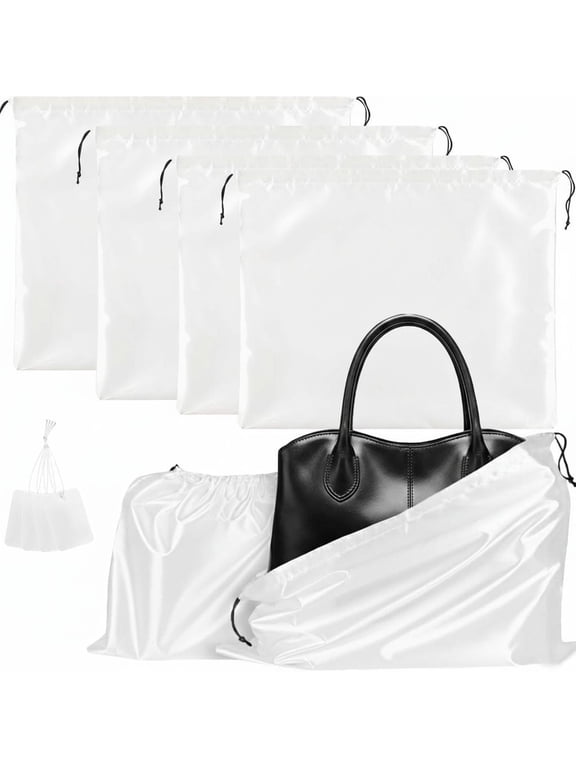 6 Pack Satin Dust Bags for Purses and Handbags - Purse Storage Organizer with Drawstring, Dustproof Travel Storage Pouches for Handbags, Shoes, Boots & Clothes (15.7"x19.7", White)