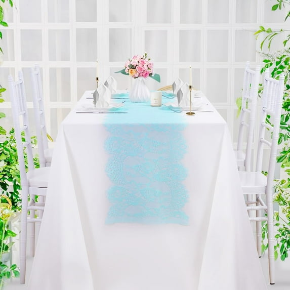 SoarDream 14x120 inches Blue Lace Table Runner for Rectangular Table Boho Table Runner for Farmhouse Wedding Birthday Bridal Shower Party Decoration