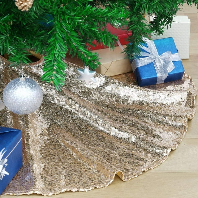 SoarDream 24inch Tree Skirt Sequin Tree Skirt Christmas Champagne Gold