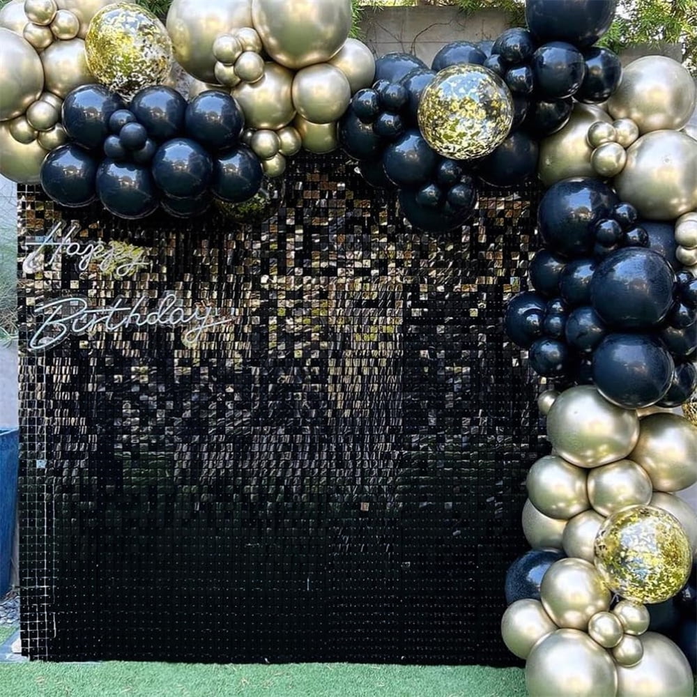 SoarDream 30 Pieces Black Shimmer Wall Backdrop for Birthday Glitter Party Backdrop for Disco Graduation Indoor Outdoor