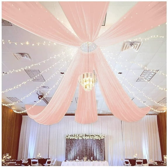 SoarDream Ceiling Drapes 2 Pieces 5ftx10ft Light Peach Sheer Voile Chiffon Fabric Draping Christmas decorations