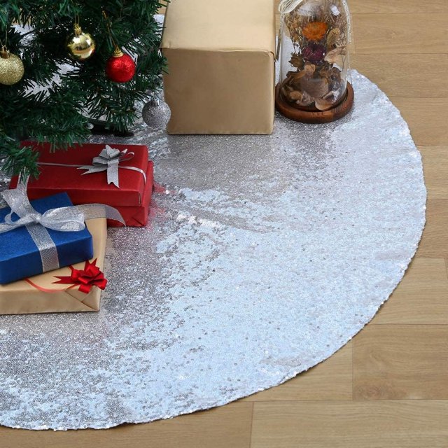 SoarDream Christmas Tree Skirt Silver Xmas Tree Ornaments Sequin Fabric