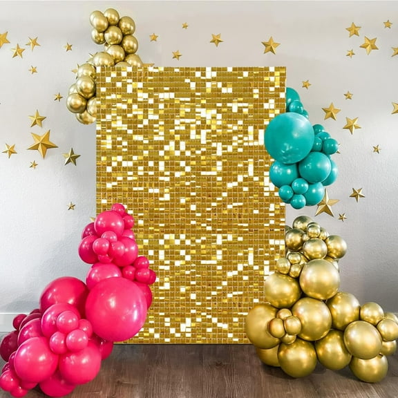 SoarDream Gold Shimmer Wall Backdrop Panels Glitter Wall Decor Sparkly Sequin Backdrop-12 Packs Birthday Wall Backdrop for Parties Stage Bridal Shower Graduation Disco Stage Wall Christmas decorati