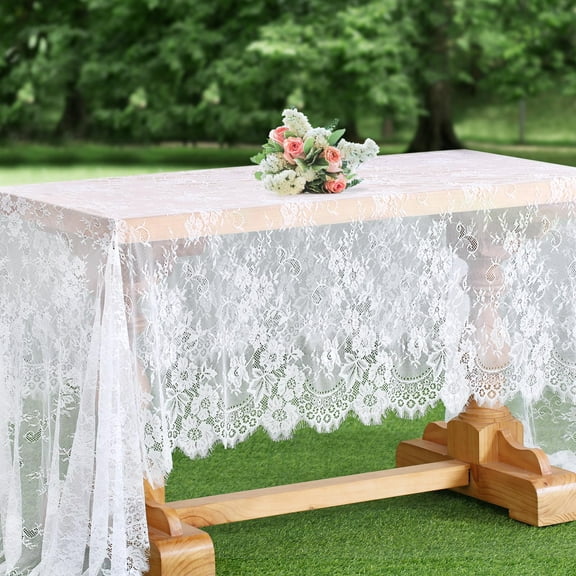 SoarDream Lace Tablecloth 5 Pieces 60 x 120 Inch White Wedding Rectangular Tablecloth for Baby Shower Decorations White Table Cover for Rectangular Table