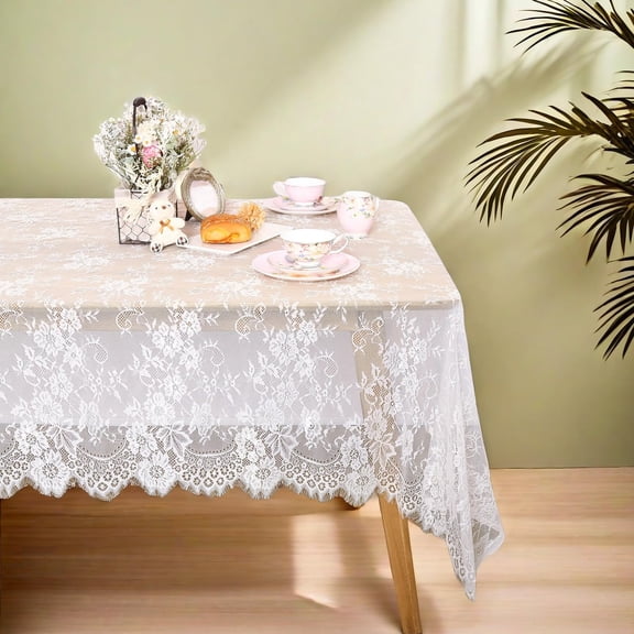 SoarDream Lace Tablecloth for Rectangular Table 2 Pieces 60 x 120 Inch White Wedding Tablecloth Overlay Table Cover Lace Fabric for Bridal Baby Shower Decorations