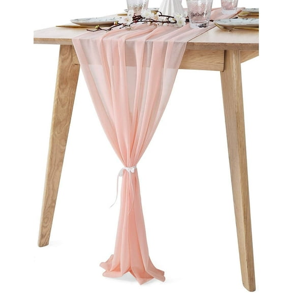 SoarDream Long Chiffon Table Runners 2 Pieces 27"x120" Light Peach Romantic Chiffon Table Runner Christmas decorations