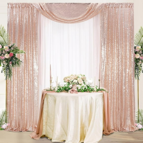 SoarDream Rose Gold Backdrop Curtains 2 Pieces 2ftx8ft Sequin Fabric Backdrop Glitter Prom Drapes Baby Shower Photo Background Backdrops