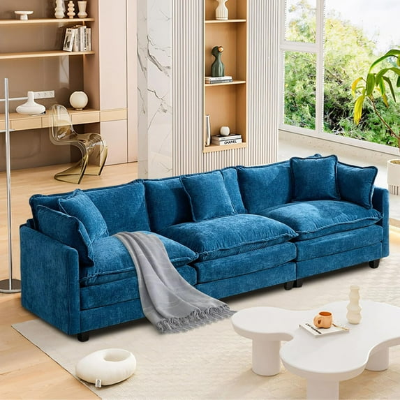 SoarFlash 107.4" Chenille Sectional Sofa, Comfy Modular Loveseat Sofa, Modern 3-Seat Couch Deep Seat Sofa Set for Living Room,Blue