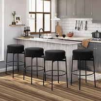 SoarFlash Modern Rotatable Bar Stools Set of 4, 30" Sherpa Swivel Counter Height Stools with Round Soft Padded Boucle Backless Seat, Black