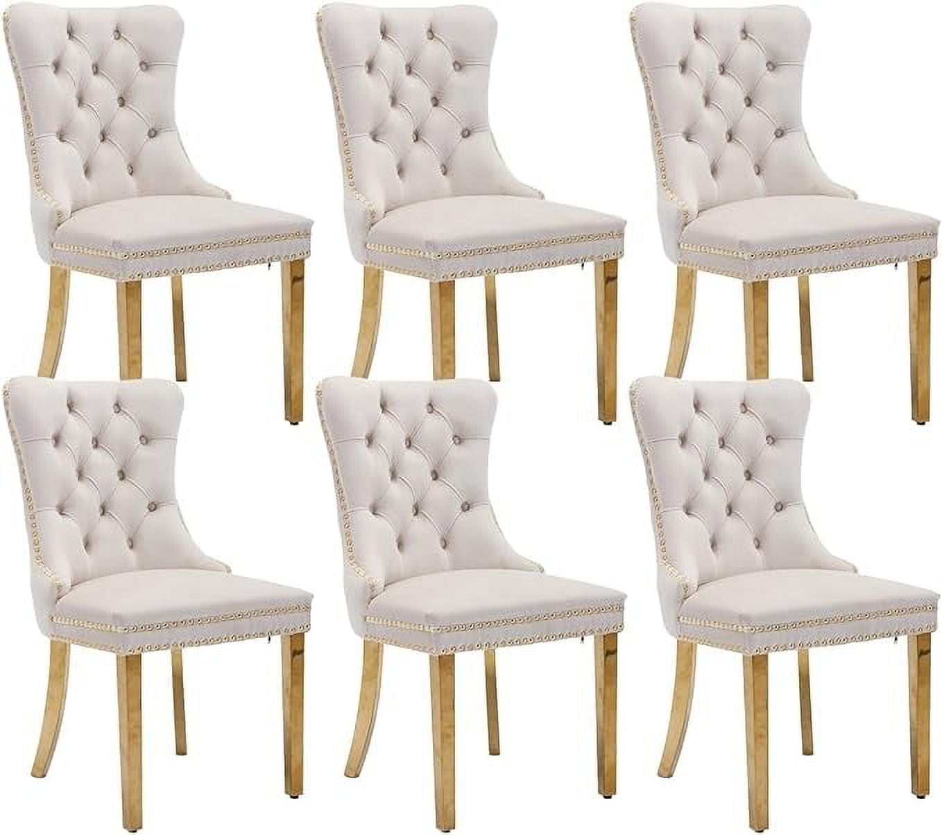 SoarFlash Velvet Dining Chair Set of 6, Upholstered Tufted Dining Room ...