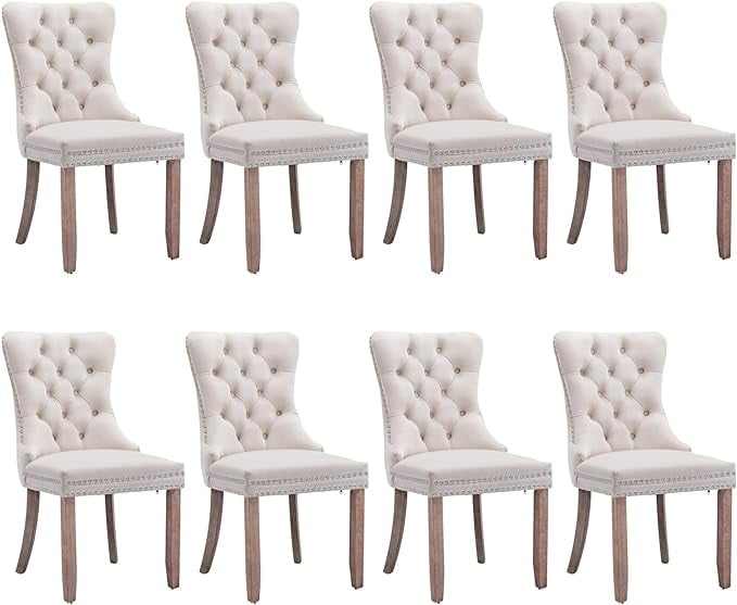 SoarFlash Velvet Dining Chair Set of 8, Upholstered Tufted Dining Room ...
