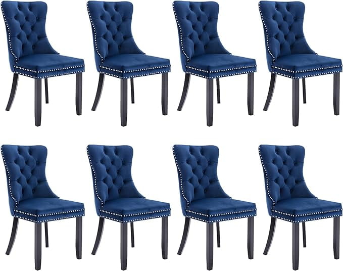 SoarFlash Velvet Dining Chair Set of 8, Upholstered Tufted Dining Room ...