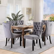 SoarFlash Velvet Dining Chairs Set of 6, Tall Back Side Chair, Modern Upholstered High-end Tufted Side Chair with Button Back Ring, Solid Wood Legs (Gray)