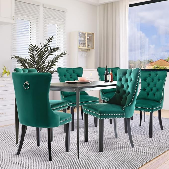 SoarFlash Velvet Dining Chairs Set of 6 Tall Back Side Chair Modern Upholstered High end Tufted Side Chair with Button Back Ring Solid Wood Legs