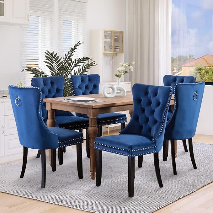 SoarFlash Velvet Dining Chairs Set of 6, Tall Back Side Chair