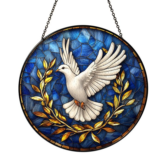 Soaring Bird in Open Sky Illustration Stained Glass Style Window Hanging – Nature Decor