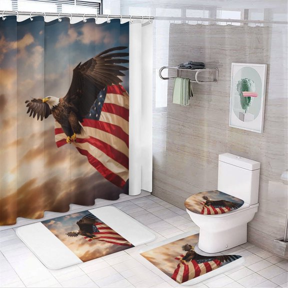 Soaring Eagle in The Sky 4Pcs Shower Curtain Set Shower Curtain Set with Carpet Bath Mat