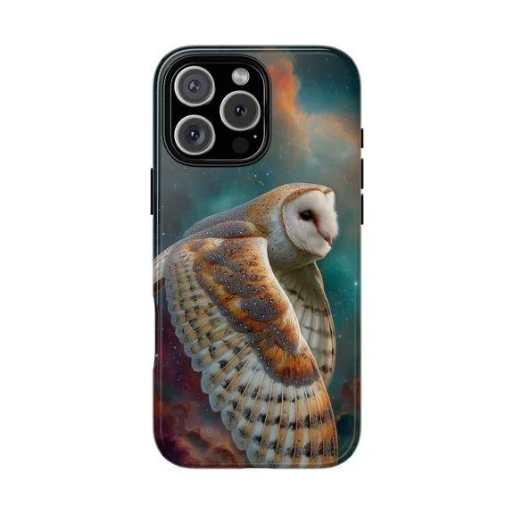 Soaring Owl in a Cosmic Nebula Sky Art Galaxy iPhone 11 12 13 14 15 16 17 Pro Max Case