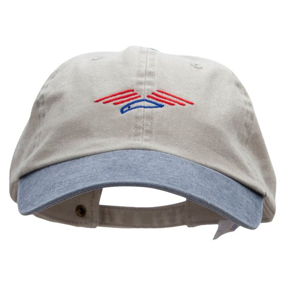 Soaring Patriotic Eagle Embroidered Pigment Dyed Wash Caps - Beige Navy OSFM