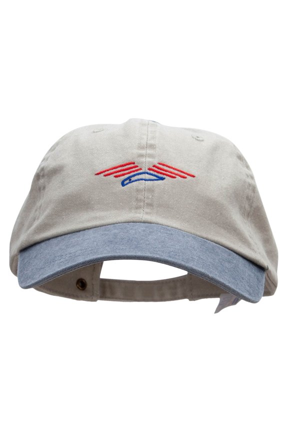 Soaring Patriotic Eagle Embroidered Pigment Dyed Wash Caps - Beige Navy OSFM