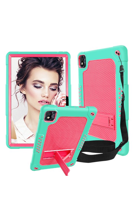 10.1" Hybrid Protective Tablet Case with Shoulder Strap, Green & Pink