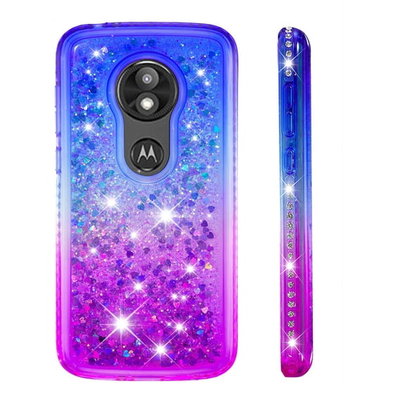 Soatuto Case for Moto E5 play E5 Cruise Case Gradient Quicksand Series Glitter Bling Flowing Liquid Floating TPU Bumper Cushion Protective for Motorola E5 Play / Moto E5 Go / E5 Cruise -Blue+Purple